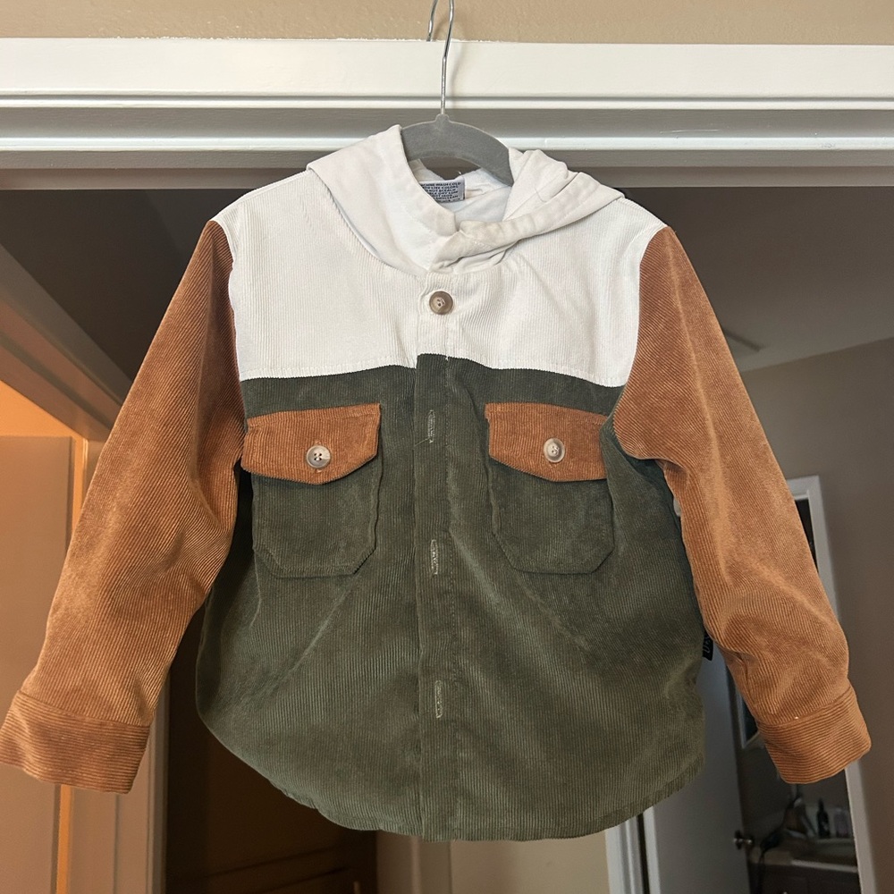 Colorblock Corduroy Jacket with Hood